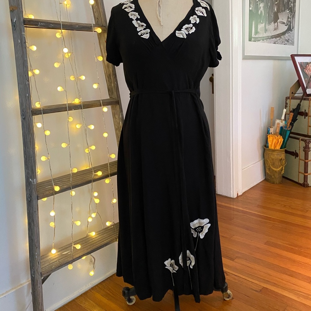DRESS SALE! Boho Midi Dress with Embroidered Floral Accents